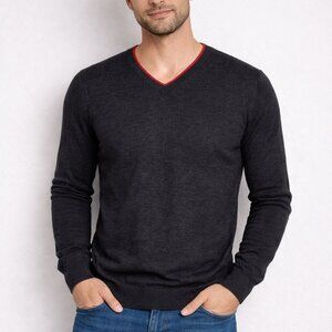 Daniel Hechter Gray Size S Extrafine Merino Wool V-Neck Sweater